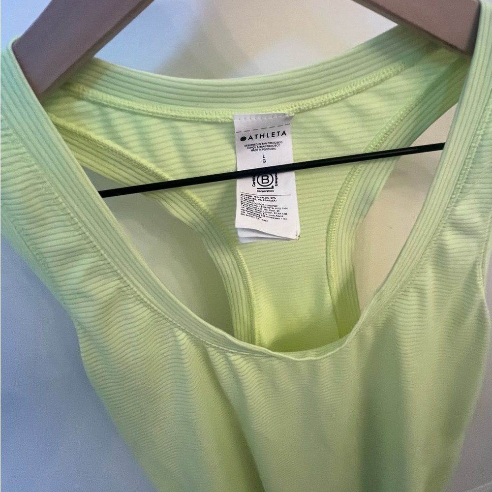 Athleta Neon Momentum Seamless yellow-green Racerback striped Tank Top sz L - Picture 4 of 6
